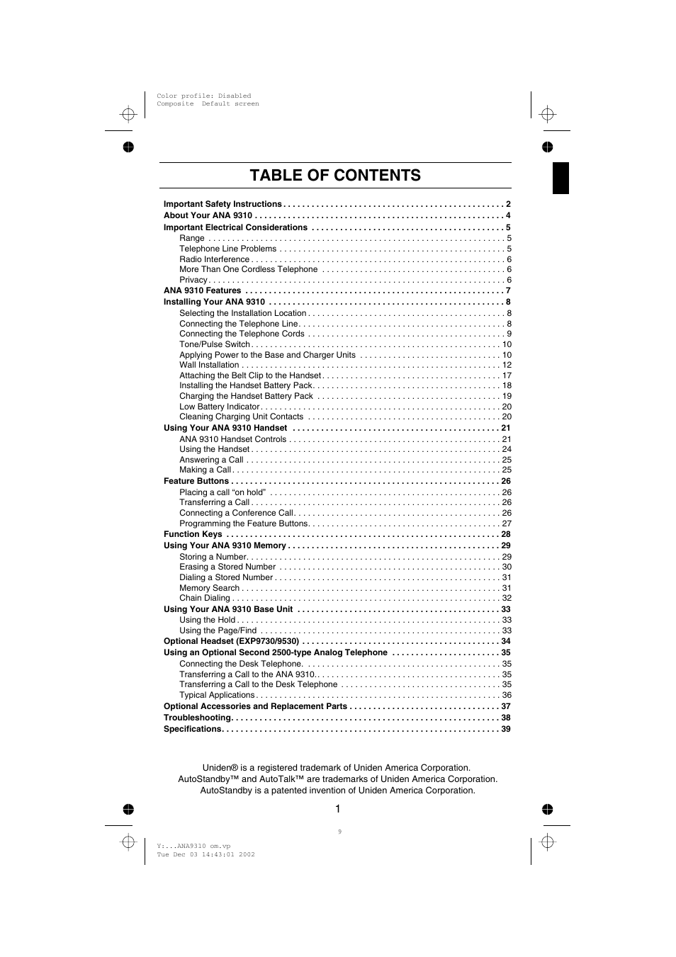 Uniden ANA 9310 User Manual | Page 7 / 46