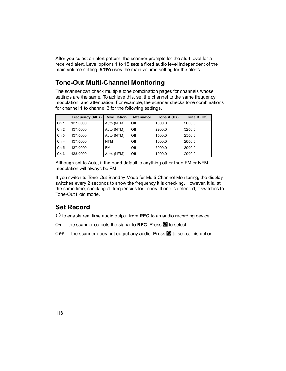 Tone-out multi-channel monitoring, Set record | Uniden BCD996T User Manual | Page 118 / 152