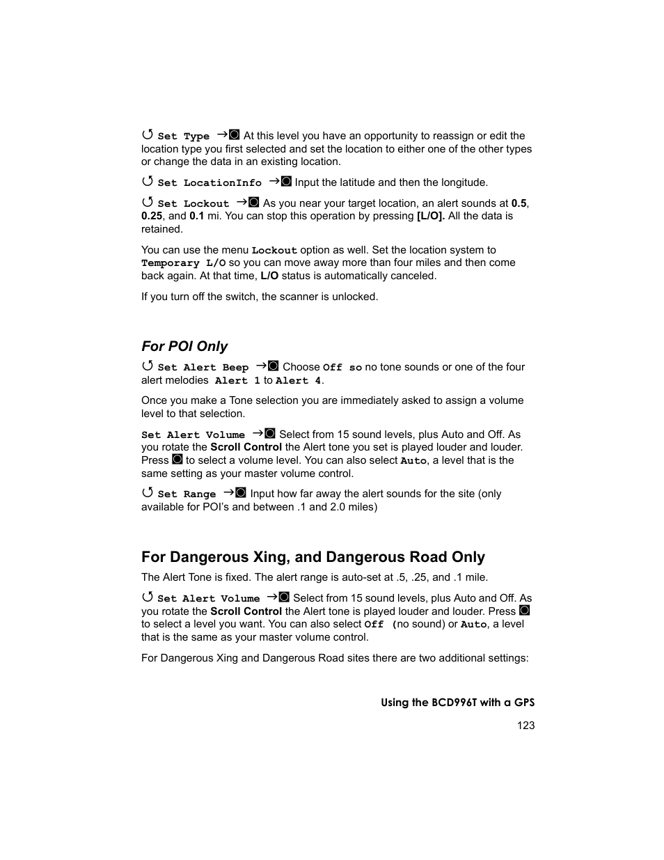 For dangerous xing, and dangerous road only | Uniden BCD996T User Manual | Page 123 / 152