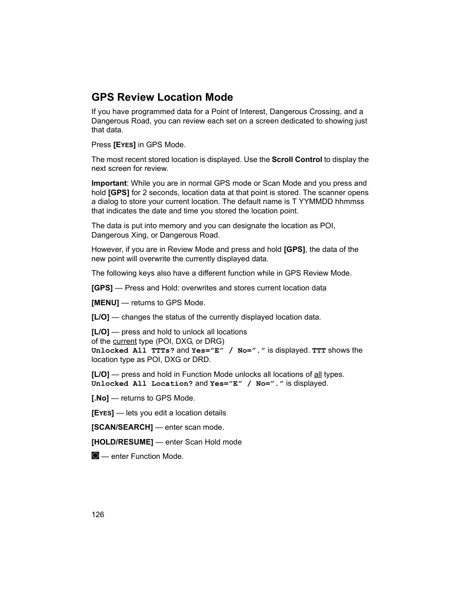 Gps review location mode | Uniden BCD996T User Manual | Page 126 / 152