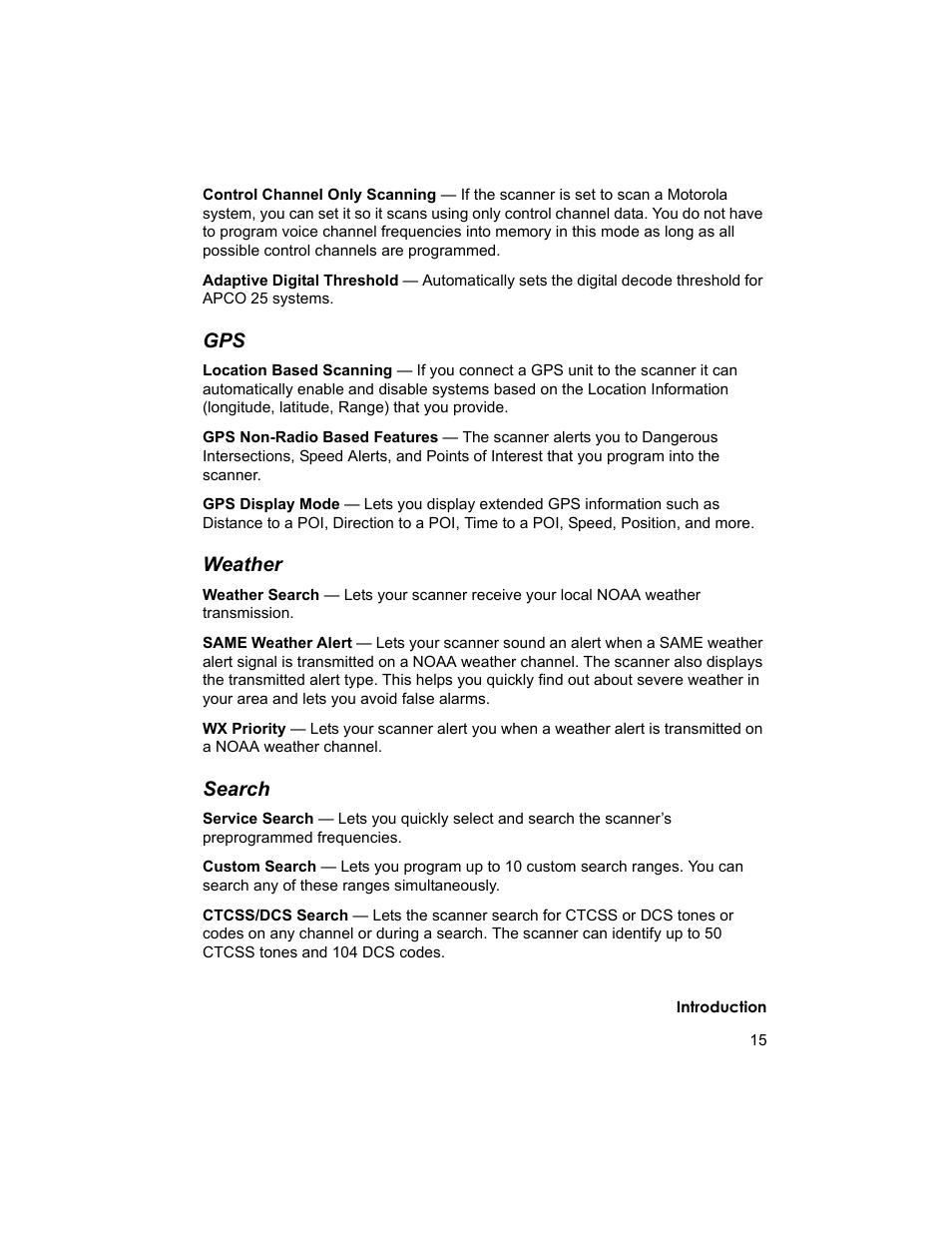 Weather, Search | Uniden BCD996T User Manual | Page 15 / 152