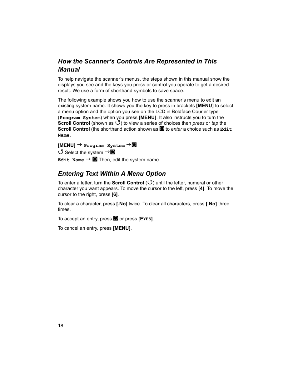 Entering text within a menu option | Uniden BCD996T User Manual | Page 18 / 152