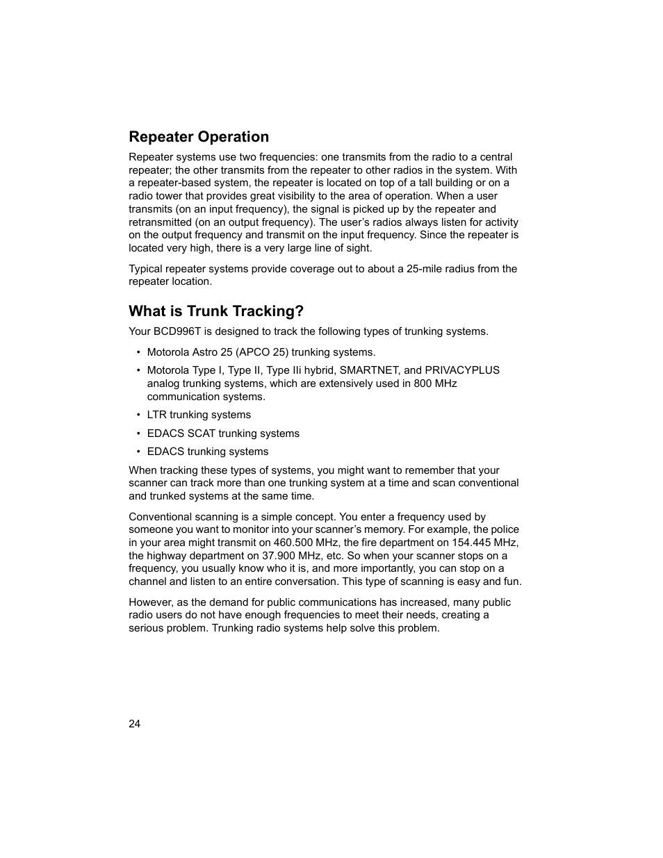 Repeater operation, What is trunk tracking | Uniden BCD996T User Manual | Page 24 / 152