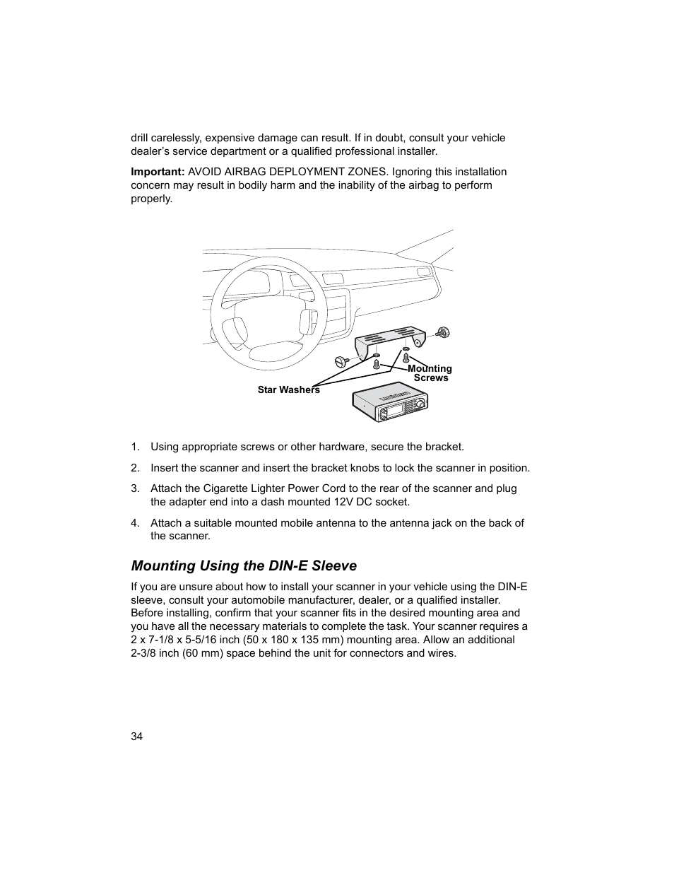 Mounting using the din-e sleeve | Uniden BCD996T User Manual | Page 34 / 152
