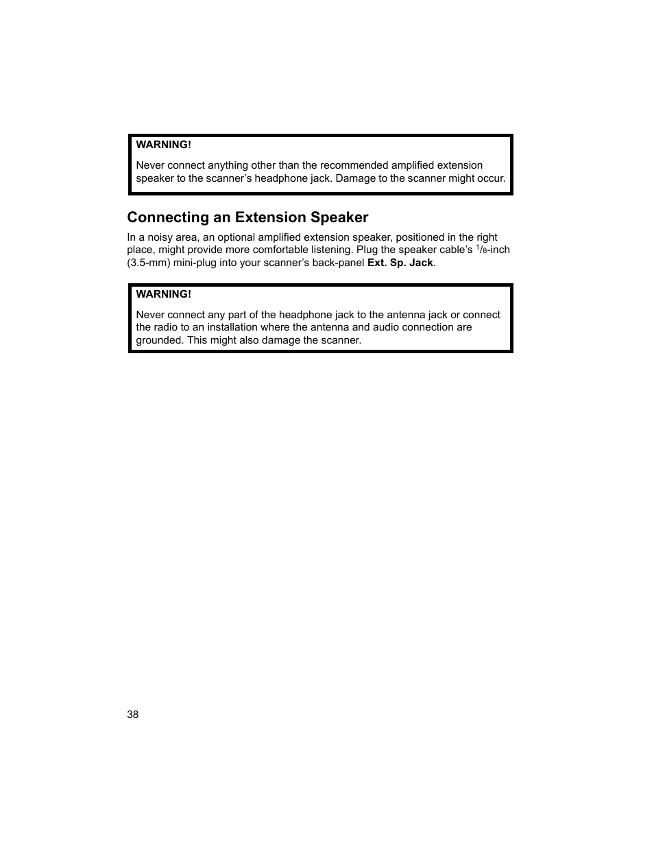 Connecting an extension speaker | Uniden BCD996T User Manual | Page 38 / 152