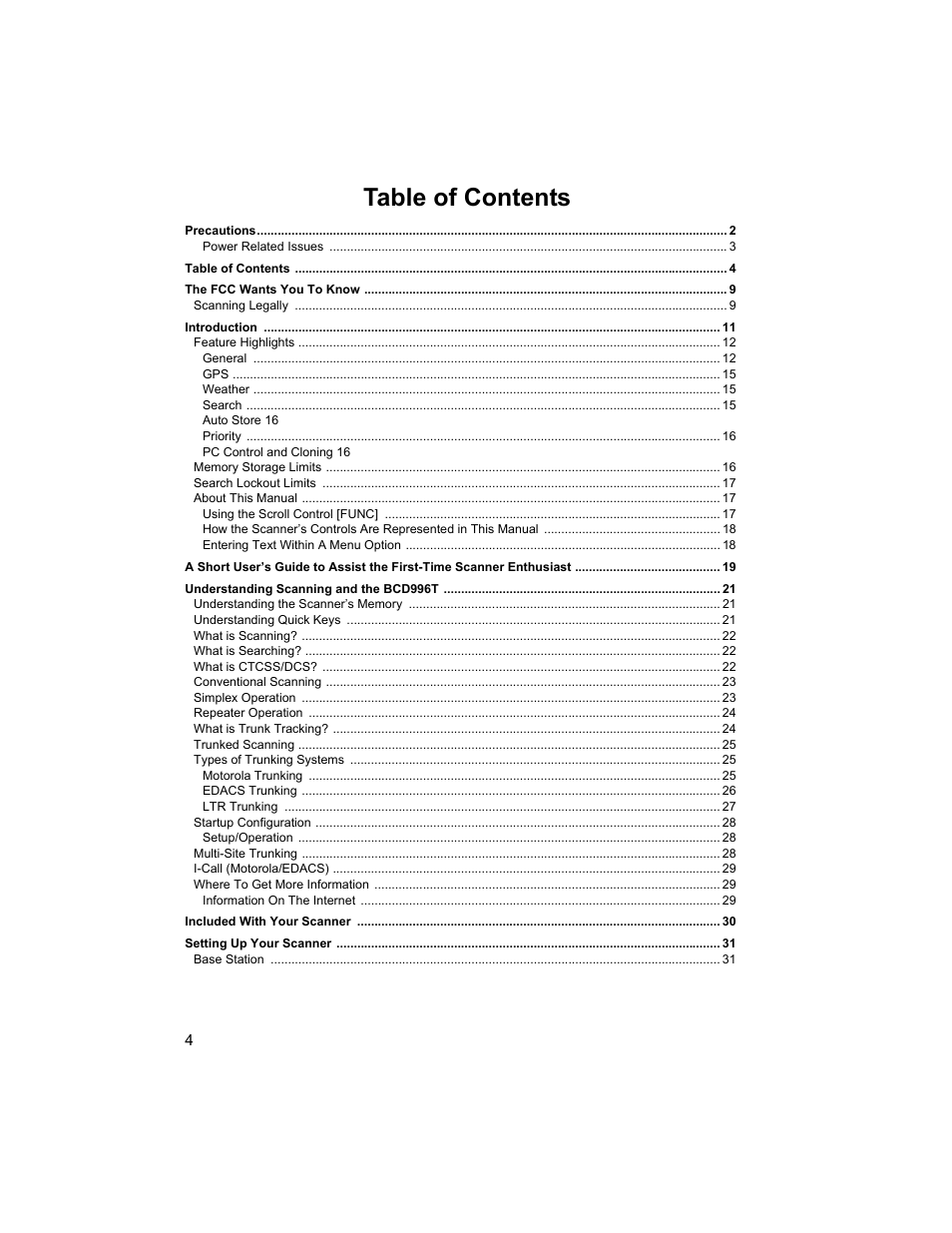 Uniden BCD996T User Manual | Page 4 / 152