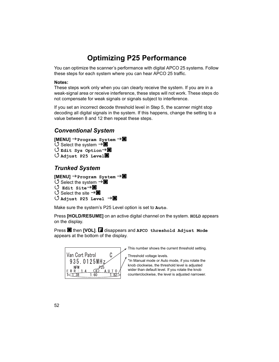 Optimizing p25 performance, 㪭㪸㫅㩷㪚㫆㫉㫋㩷㪧㪸㫋㫉㫆㫃, Conventional system | Trunked system | Uniden BCD996T User Manual | Page 52 / 152