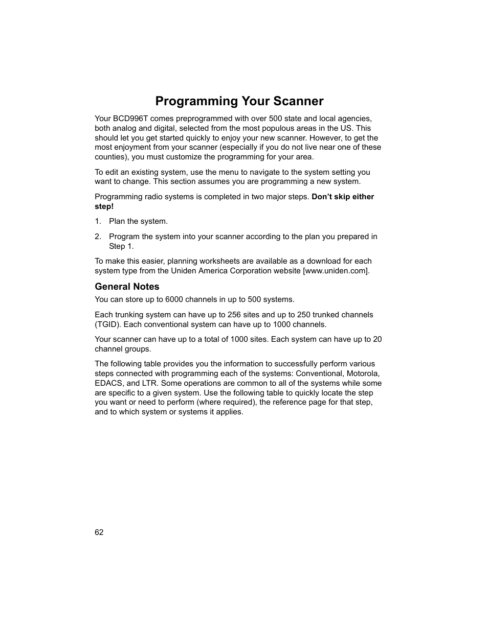 Programming your scanner | Uniden BCD996T User Manual | Page 62 / 152