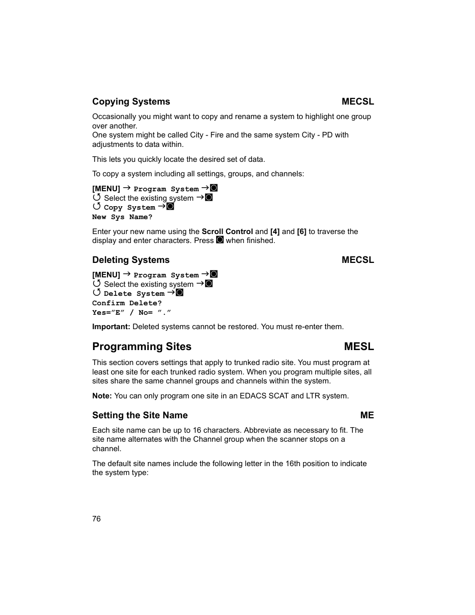 Programming sites mesl | Uniden BCD996T User Manual | Page 76 / 152