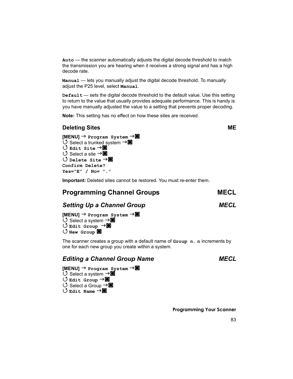 Programming channel groups mecl | Uniden BCD996T User Manual | Page 83 / 152