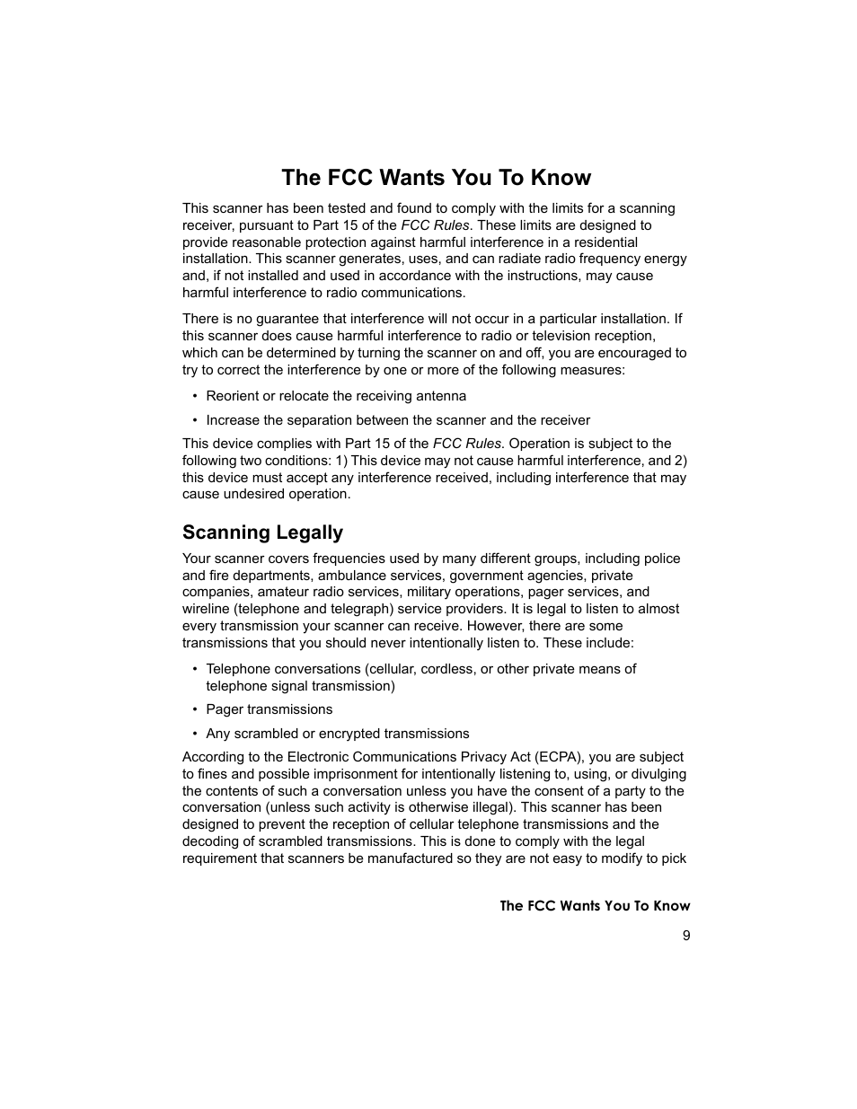 The fcc wants you to know, Scanning legally | Uniden BCD996T User Manual | Page 9 / 152