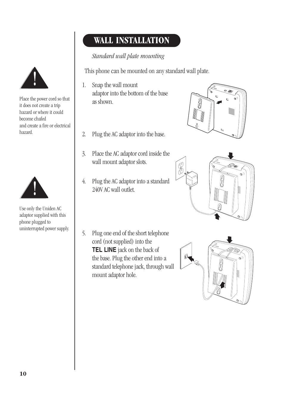 Wall installation | Uniden DS71 User Manual | Page 12 / 32