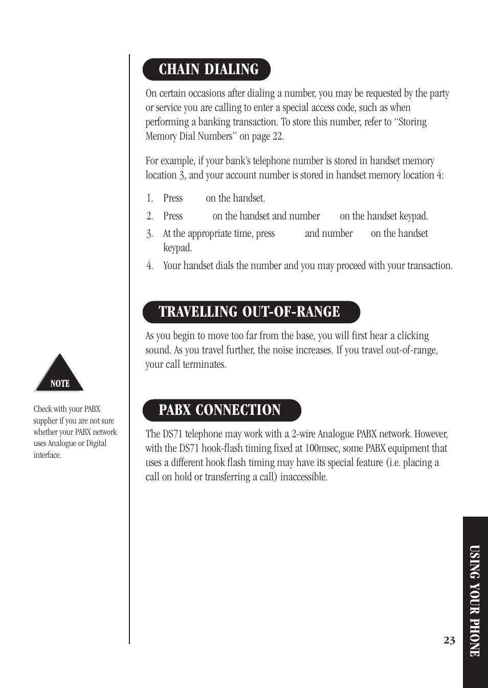 Using your phone | Uniden DS71 User Manual | Page 25 / 32