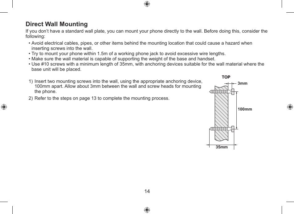 Direct wall mounting | Uniden WDSS 5315 User Manual | Page 15 / 56