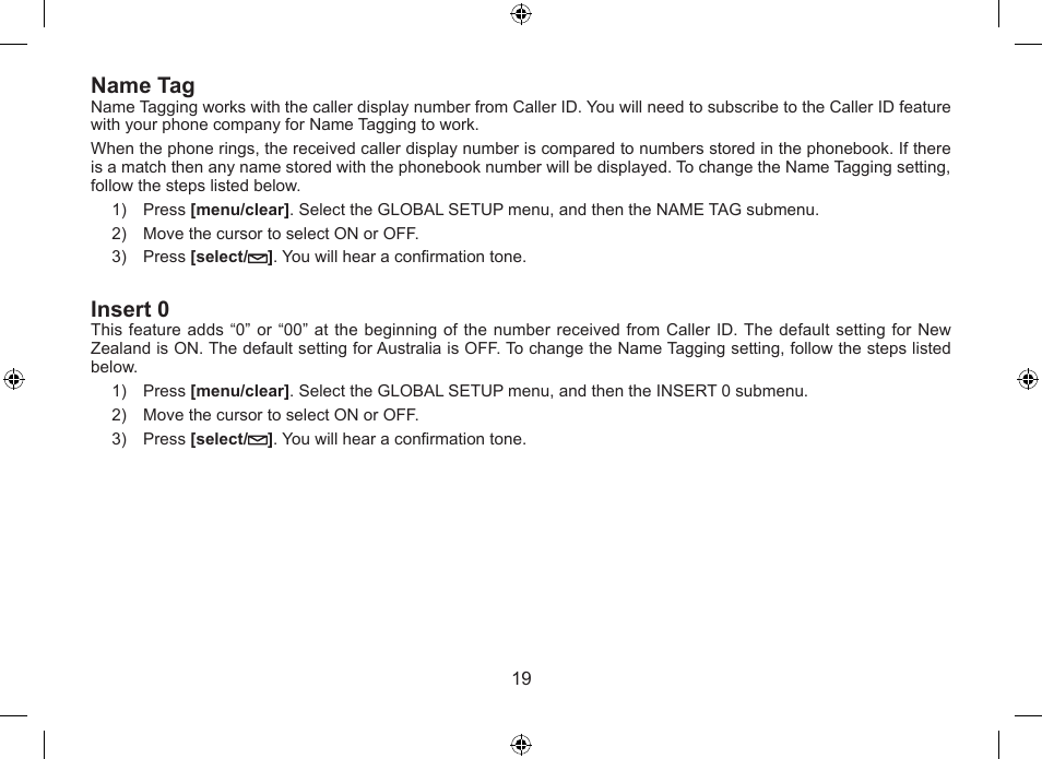 Name tag, Insert 0 | Uniden WDSS 5315 User Manual | Page 20 / 56
