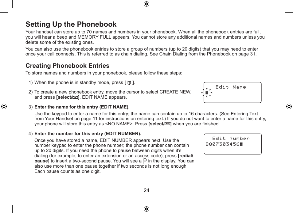 Setting up the phonebook, Creating phonebook entries | Uniden WDSS 5315 User Manual | Page 25 / 56