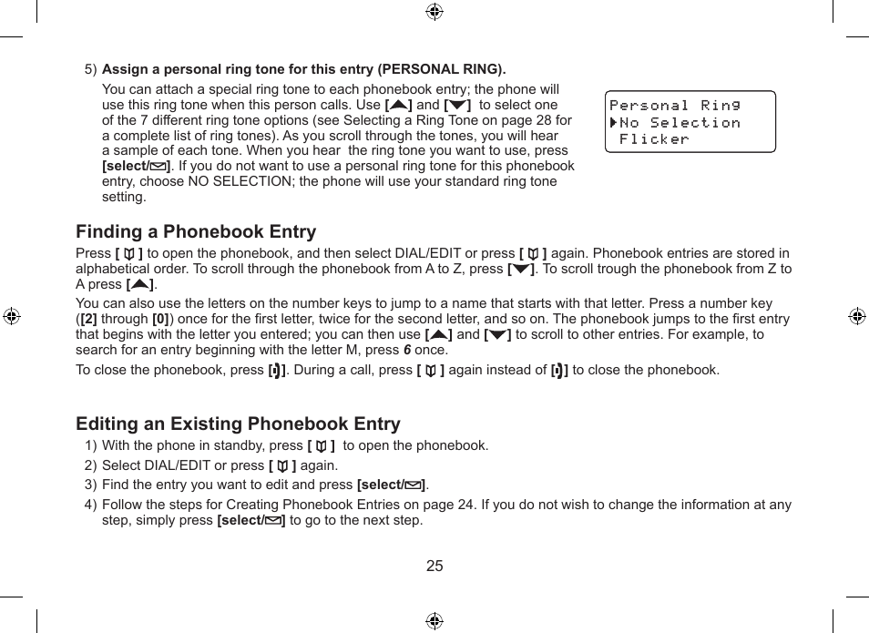 Finding a phonebook entry, Editing an existing phonebook entry | Uniden WDSS 5315 User Manual | Page 26 / 56