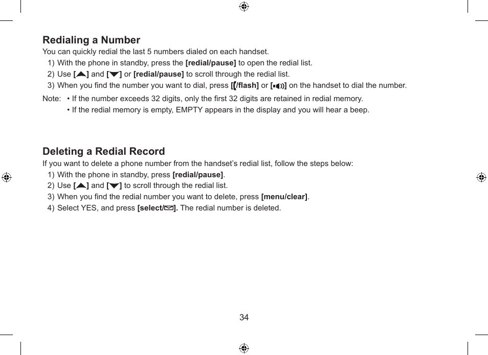 Redialing a number, Deleting a redial record | Uniden WDSS 5315 User Manual | Page 35 / 56