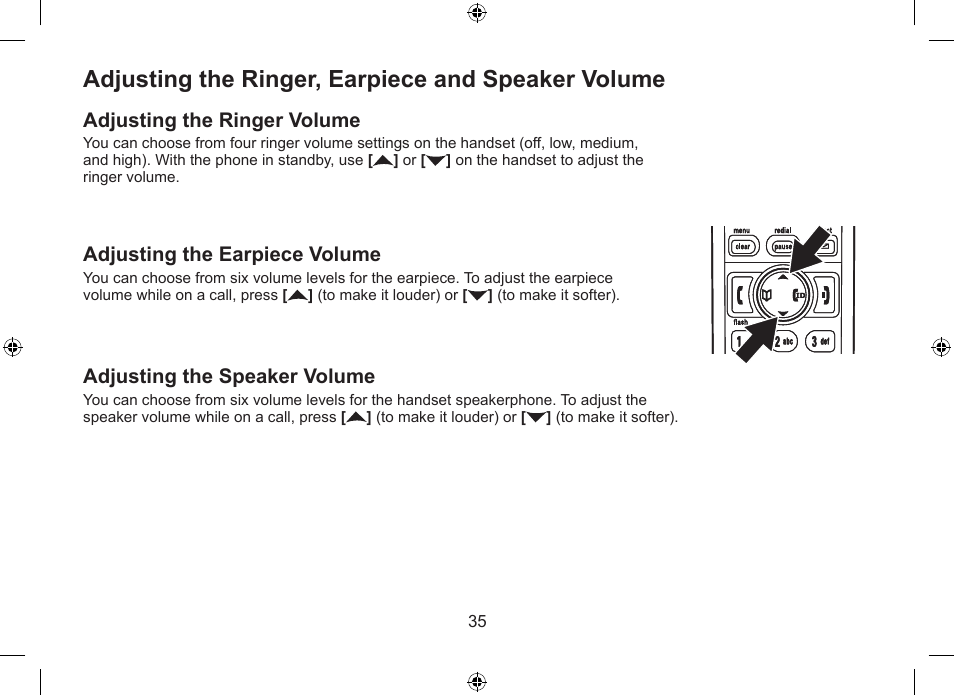 Adjusting the ringer, earpiece and speaker volume | Uniden WDSS 5315 User Manual | Page 36 / 56