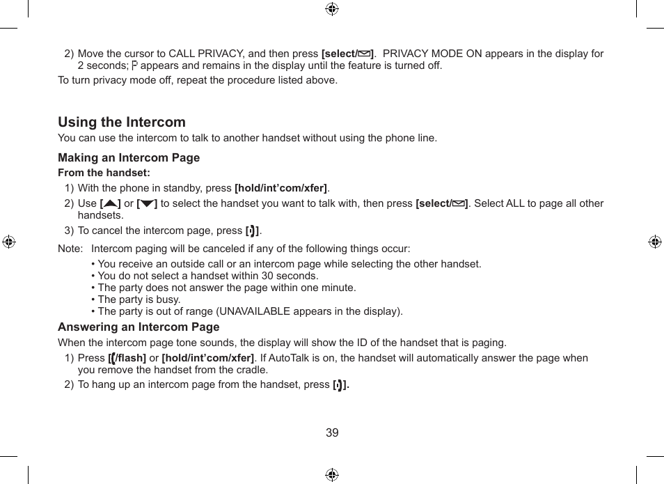 Using the intercom | Uniden WDSS 5315 User Manual | Page 40 / 56