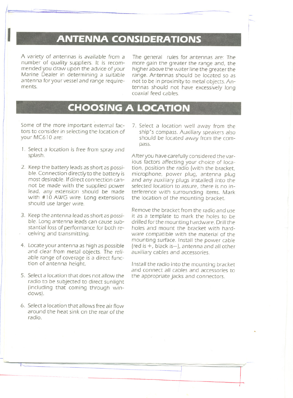 Antenna considerations, Choosing a location | Uniden MC 610 User Manual | Page 3 / 10