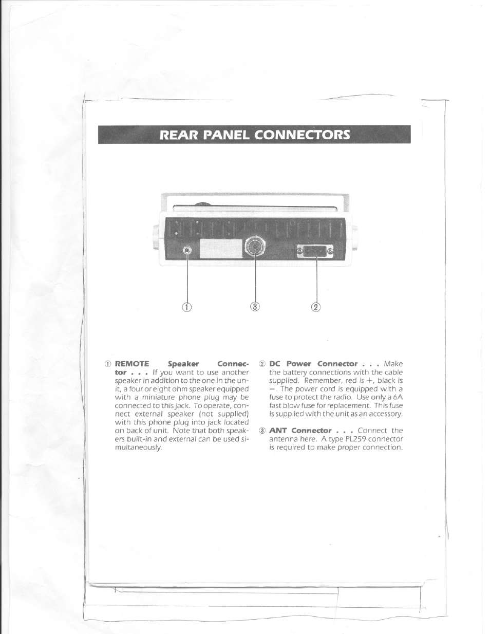 Rear panel connectors | Uniden MC 610 User Manual | Page 5 / 10
