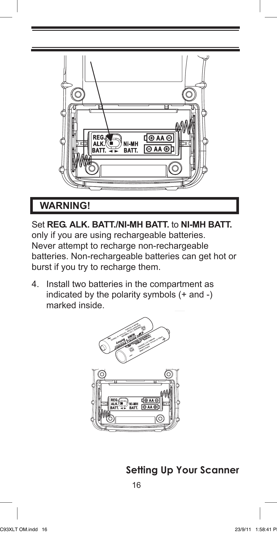 Setting up your scanner warning | Uniden UBC93XLT User Manual | Page 16 / 60