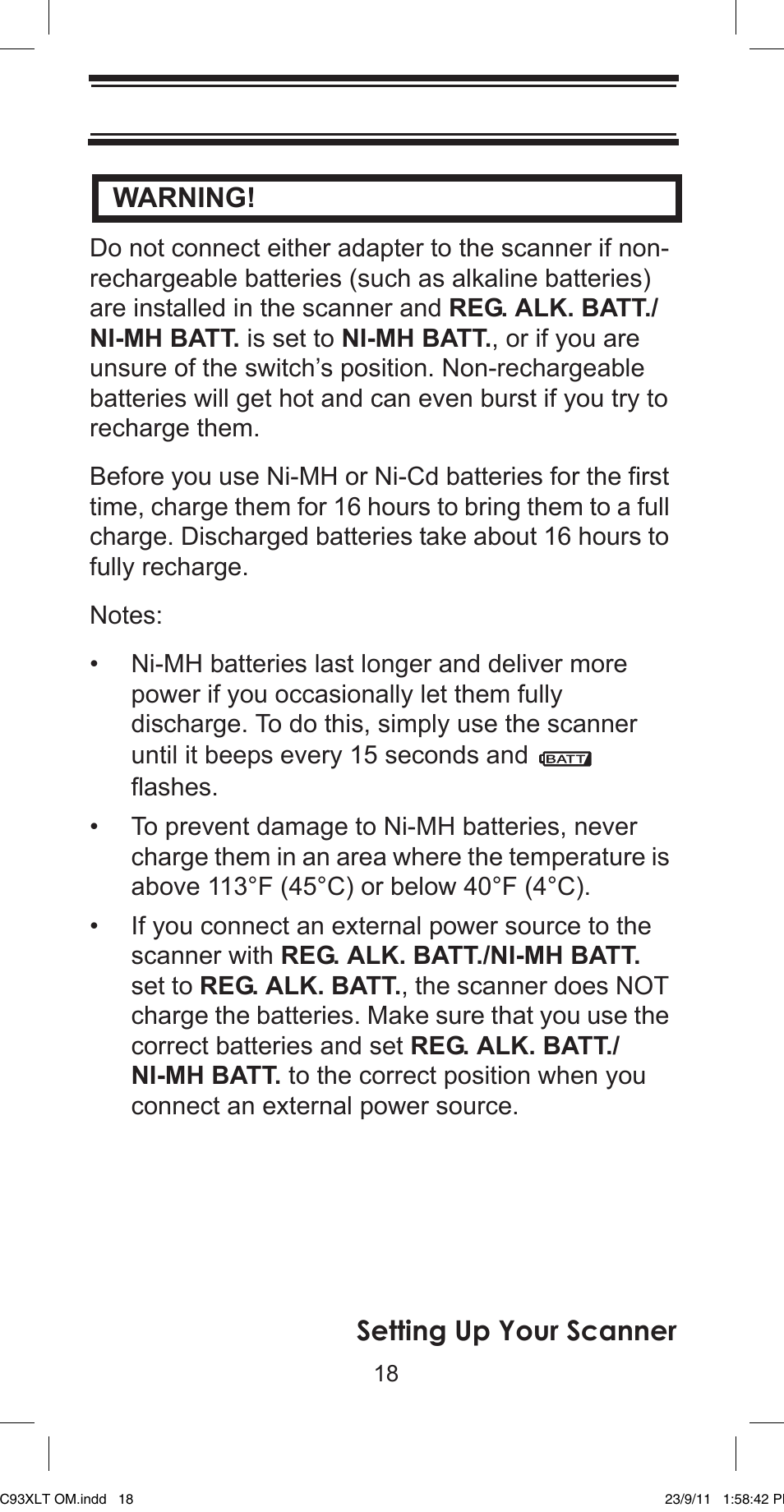 Setting up your scanner warning | Uniden UBC93XLT User Manual | Page 18 / 60