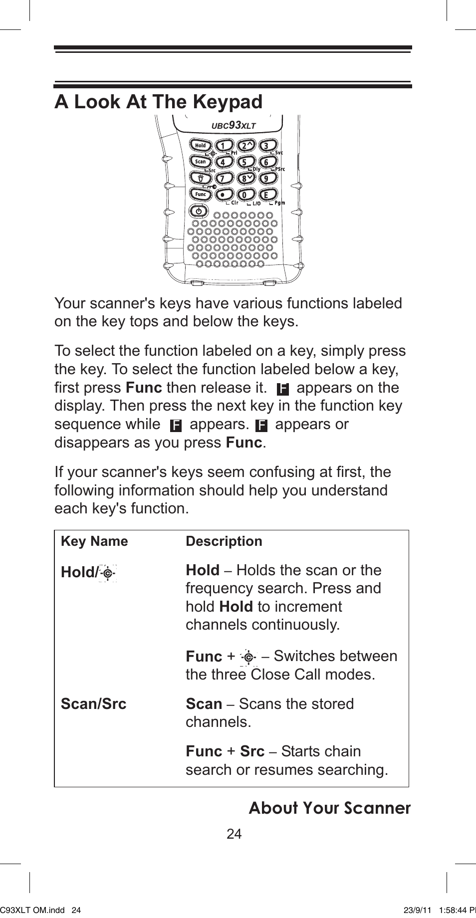 A look at the keypad, About your scanner | Uniden UBC93XLT User Manual | Page 24 / 60