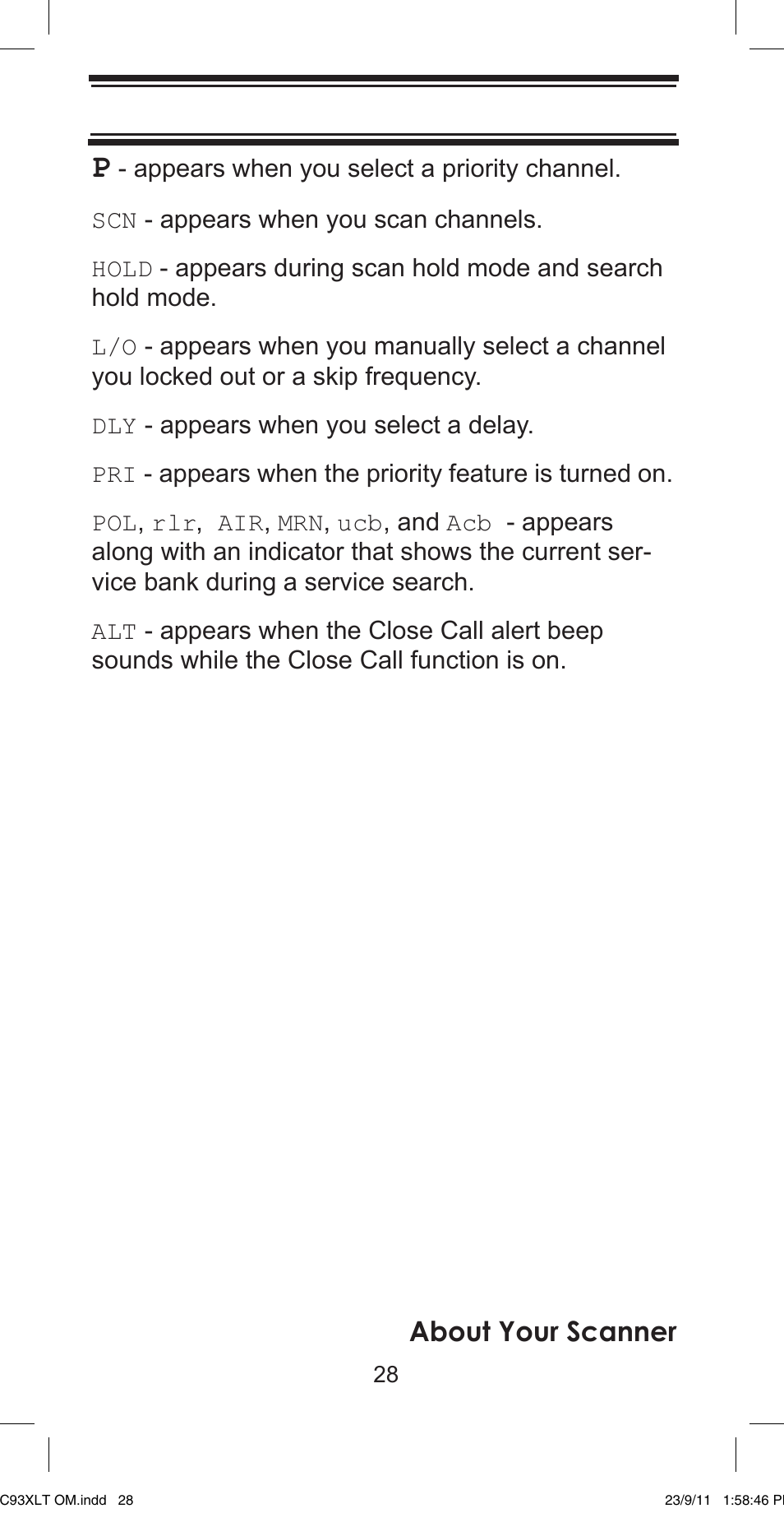 About your scanner | Uniden UBC93XLT User Manual | Page 28 / 60