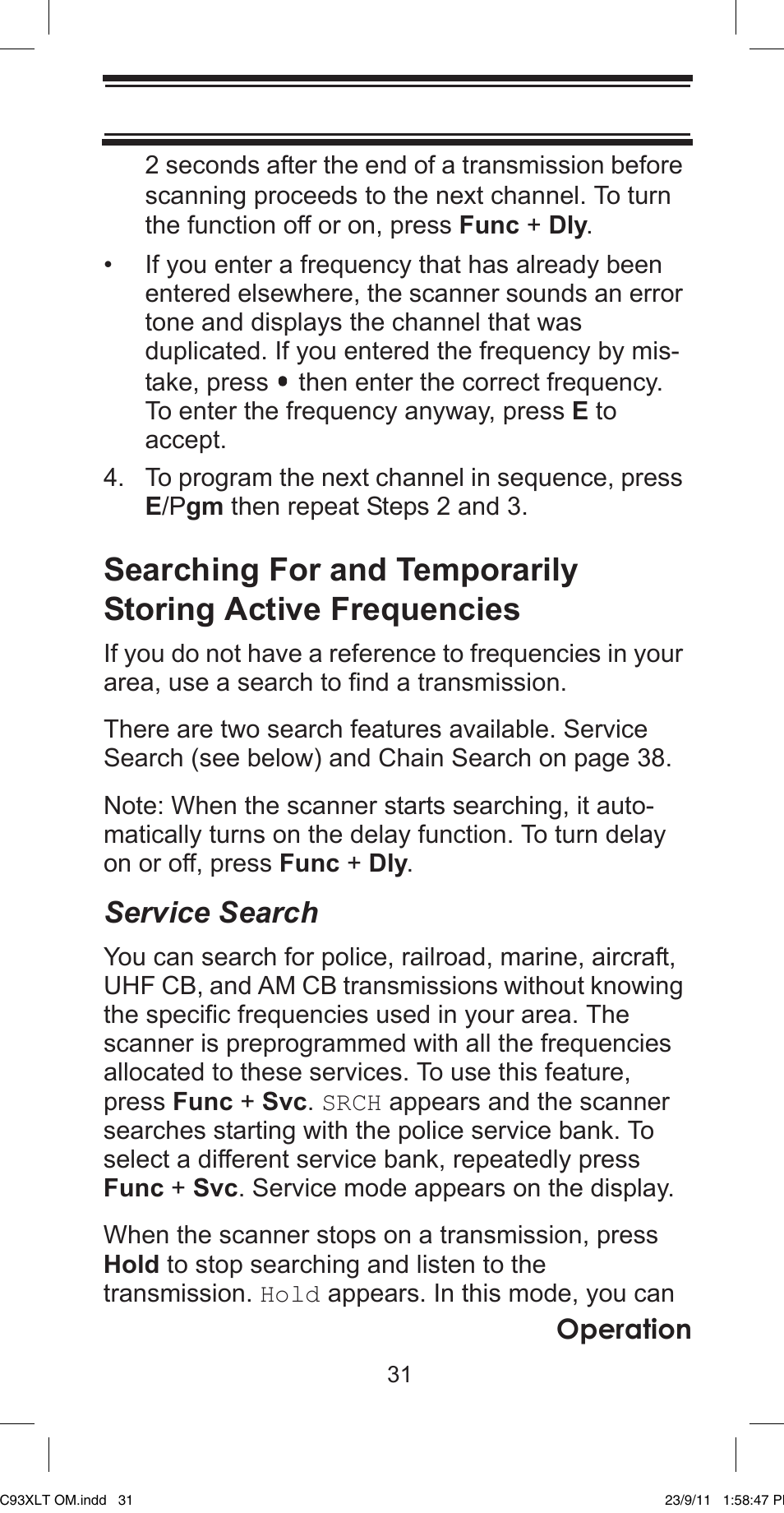 Service search | Uniden UBC93XLT User Manual | Page 31 / 60