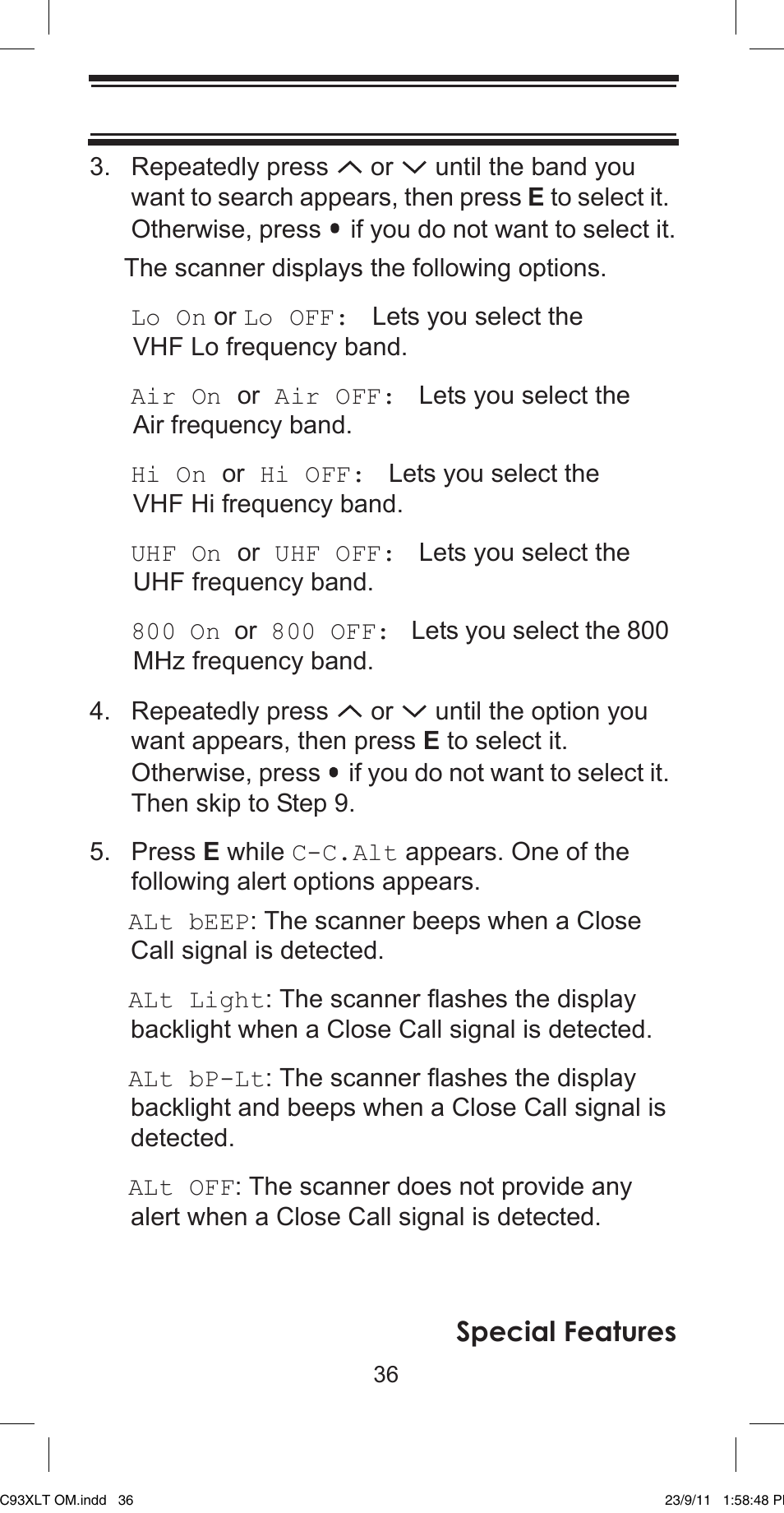 Special features | Uniden UBC93XLT User Manual | Page 36 / 60