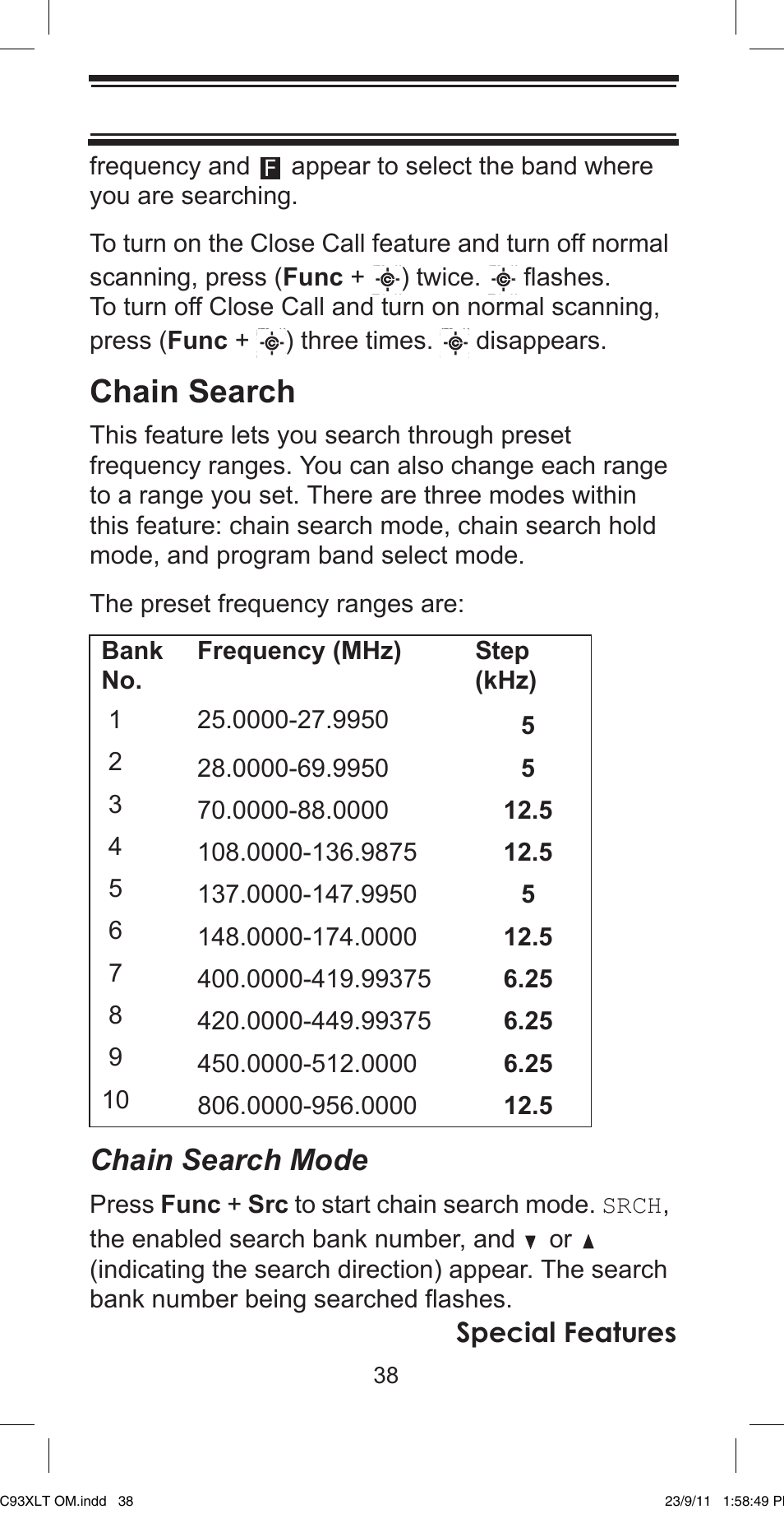 Chain search, Chain search mode | Uniden UBC93XLT User Manual | Page 38 / 60