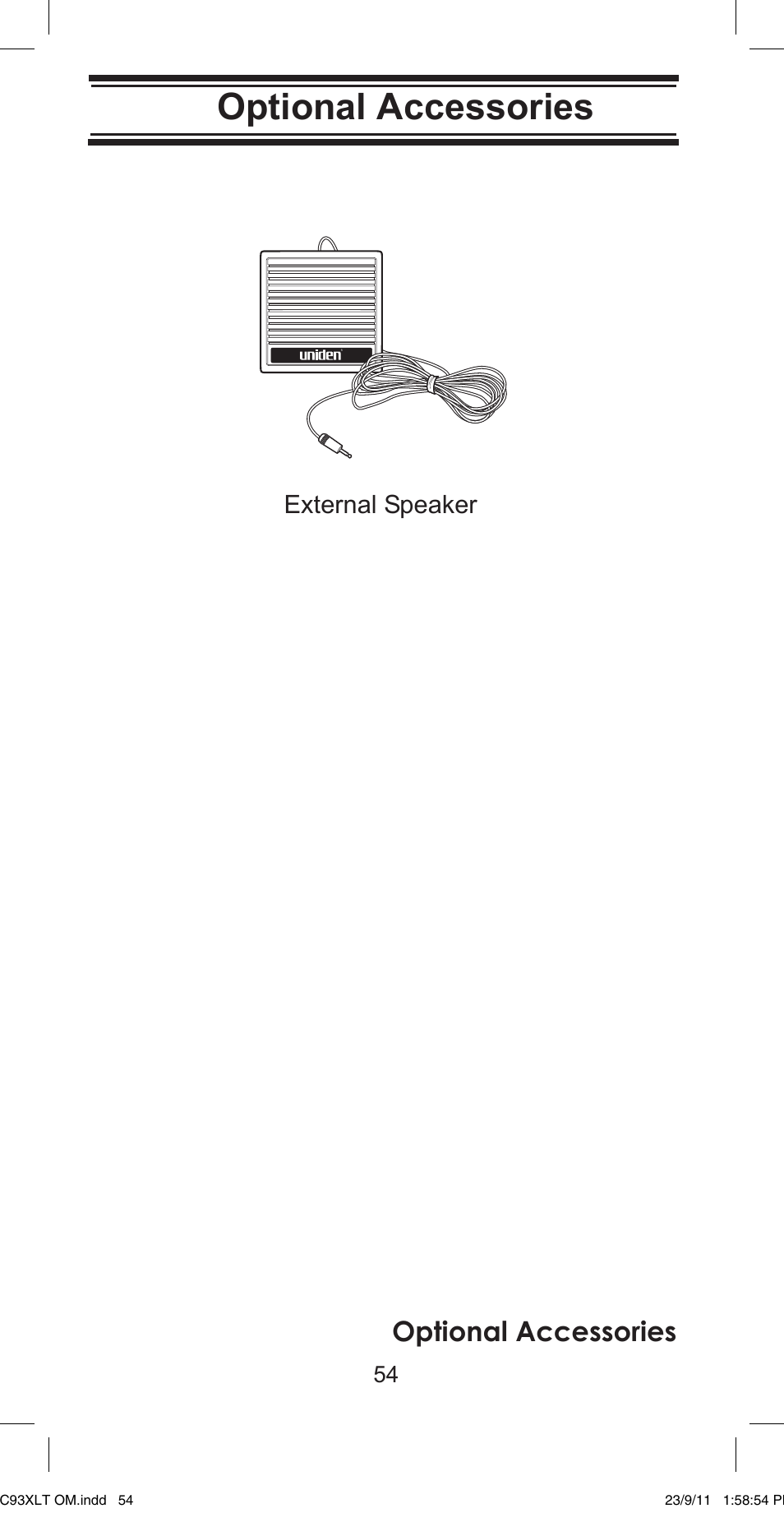 Optional accessories | Uniden UBC93XLT User Manual | Page 54 / 60