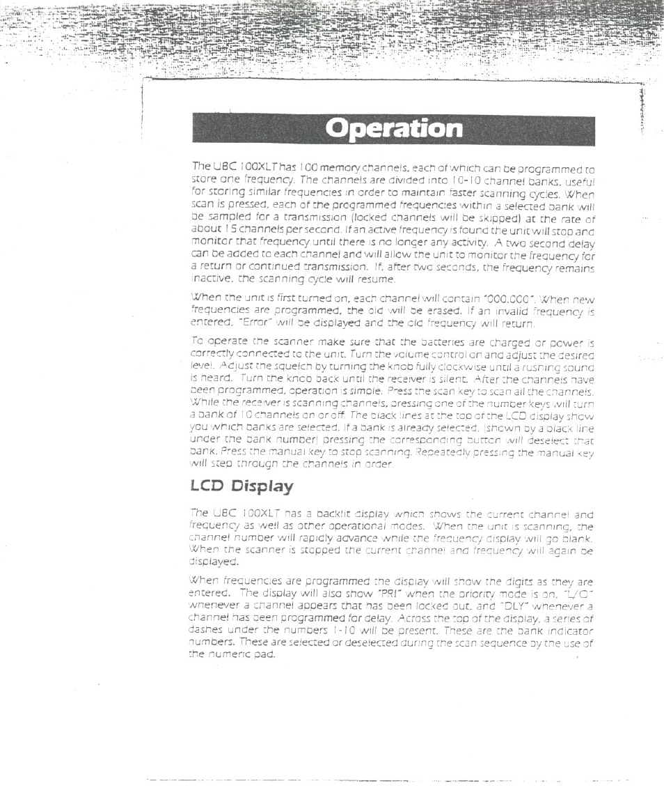 Operation, Lcd display | Uniden BEARCAT UBC100XLT User Manual | Page 8 / 11
