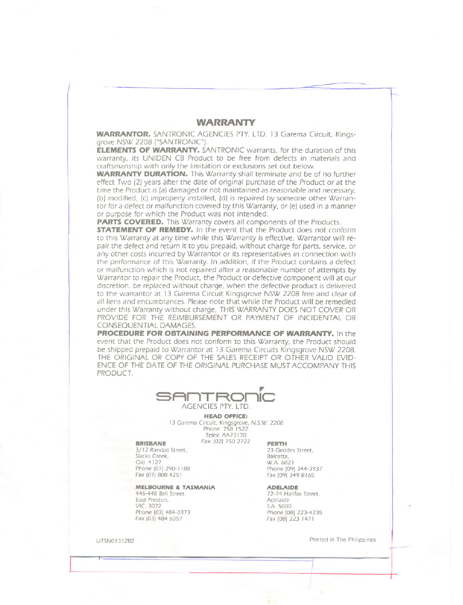Warranty, Irpttronic | Uniden PRO 540e User Manual | Page 10 / 10