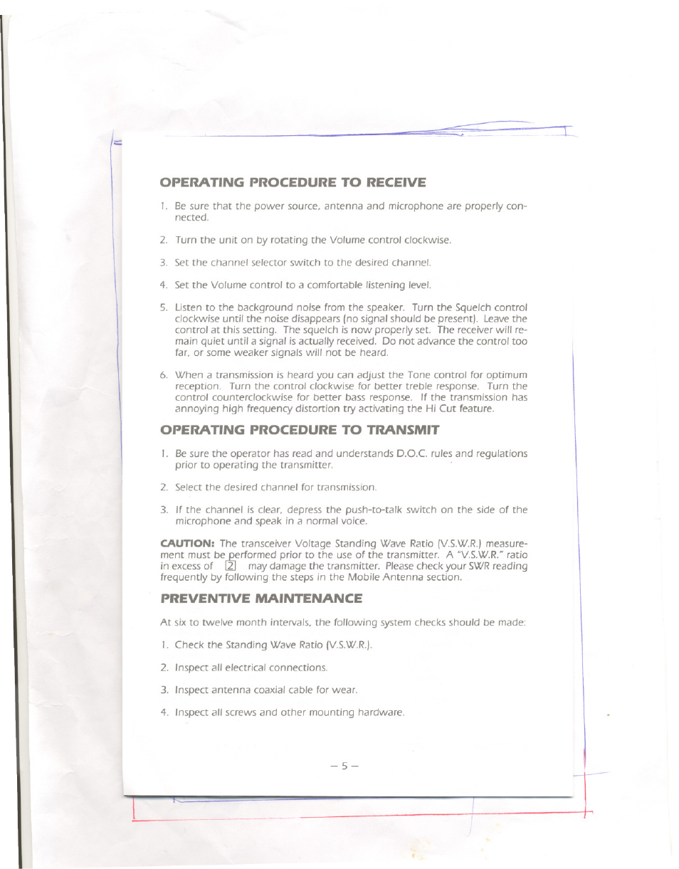 Operating procedure to receive, Operating procedure to transmit, Preventive maintenance | Uniden PRO 540e User Manual | Page 6 / 10