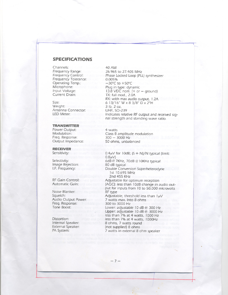 Specifications | Uniden PRO 540e User Manual | Page 8 / 10