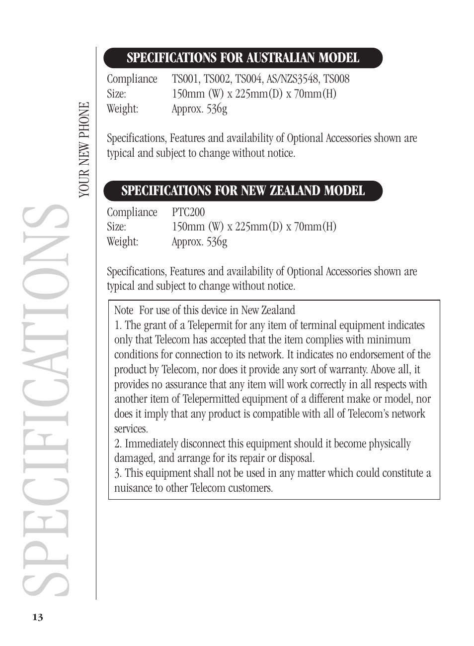 Specifica tions | Uniden FP104 User Manual | Page 16 / 20