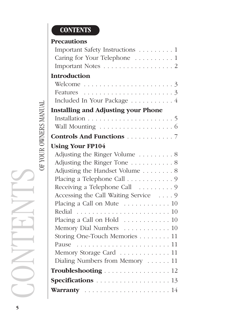 Uniden FP104 User Manual | Page 3 / 20