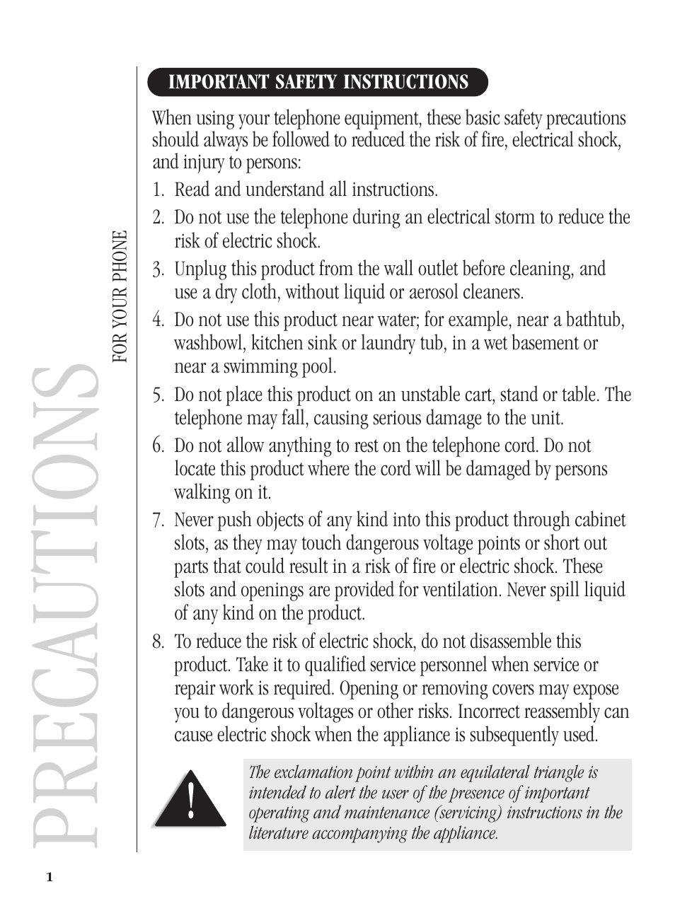 Precautions | Uniden FP104 User Manual | Page 4 / 20