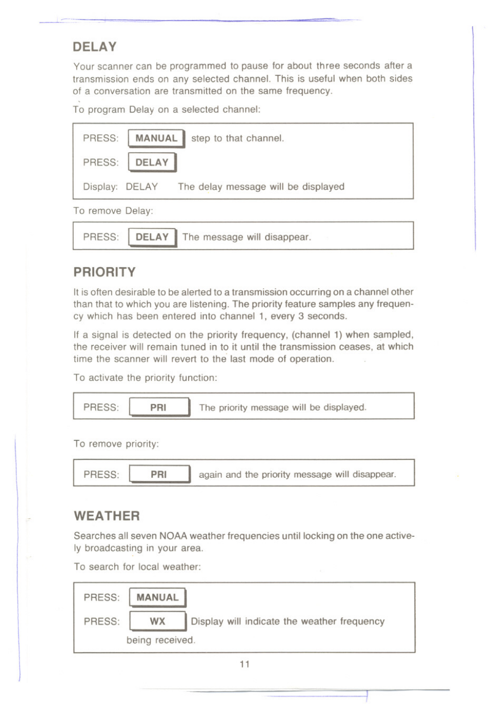 Delay, Priority, Weather | Delay priority | Uniden UBC 175xL User Manual | Page 11 / 14
