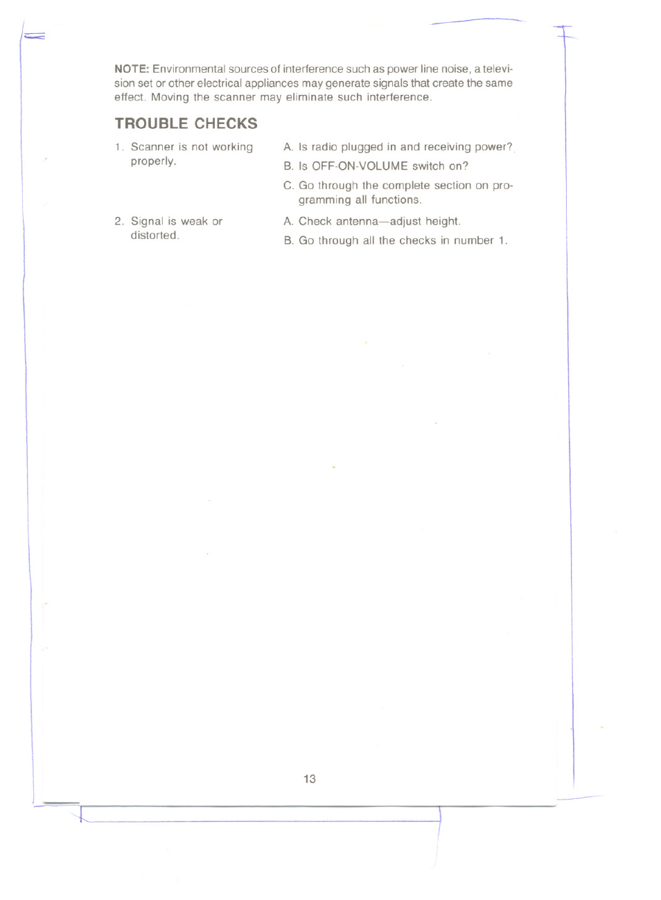 Trouble checks | Uniden UBC 175xL User Manual | Page 13 / 14