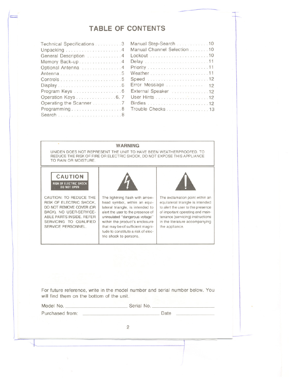 Uniden UBC 175xL User Manual | Page 2 / 14