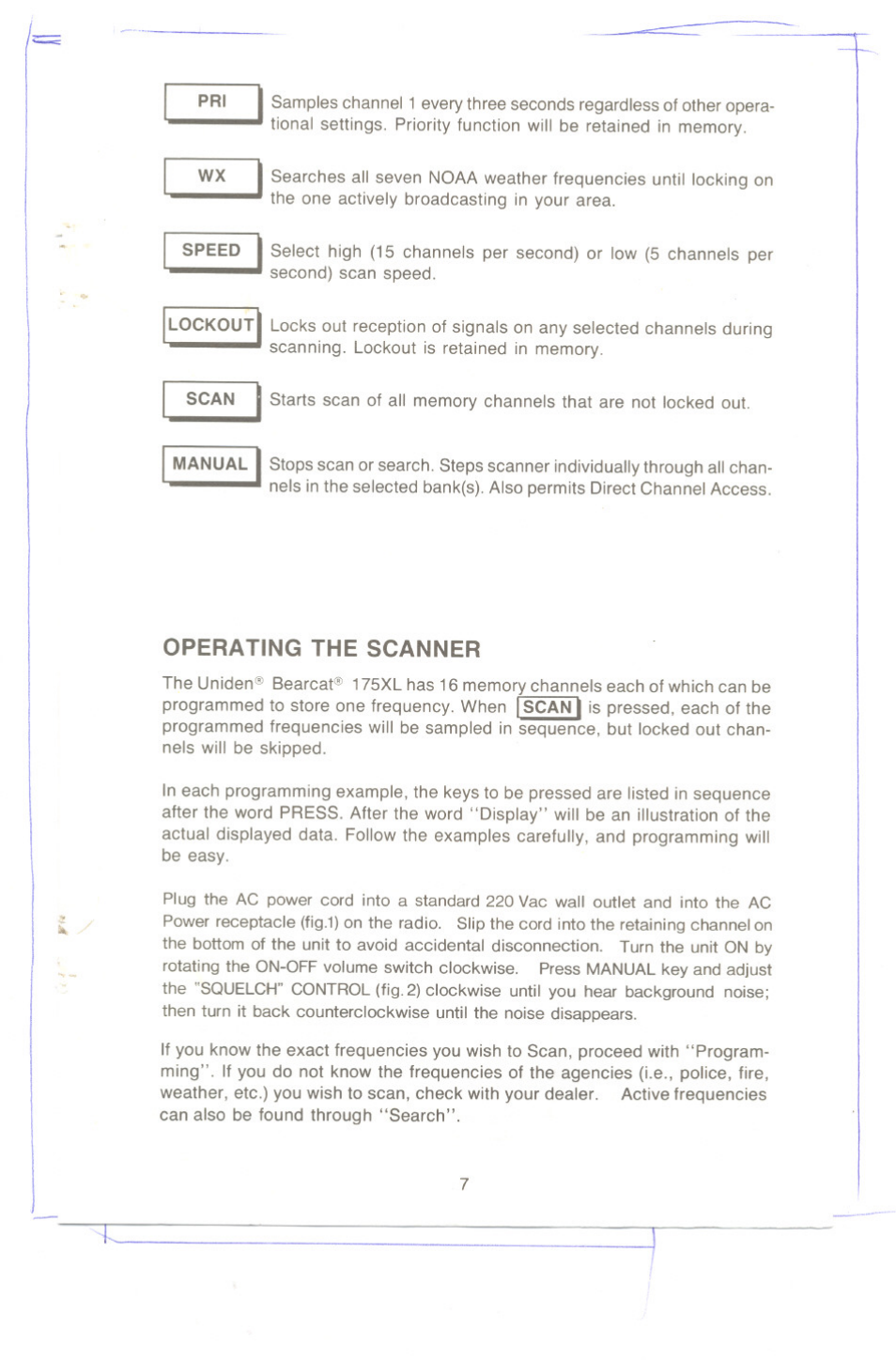 Operating the scanner | Uniden UBC 175xL User Manual | Page 7 / 14