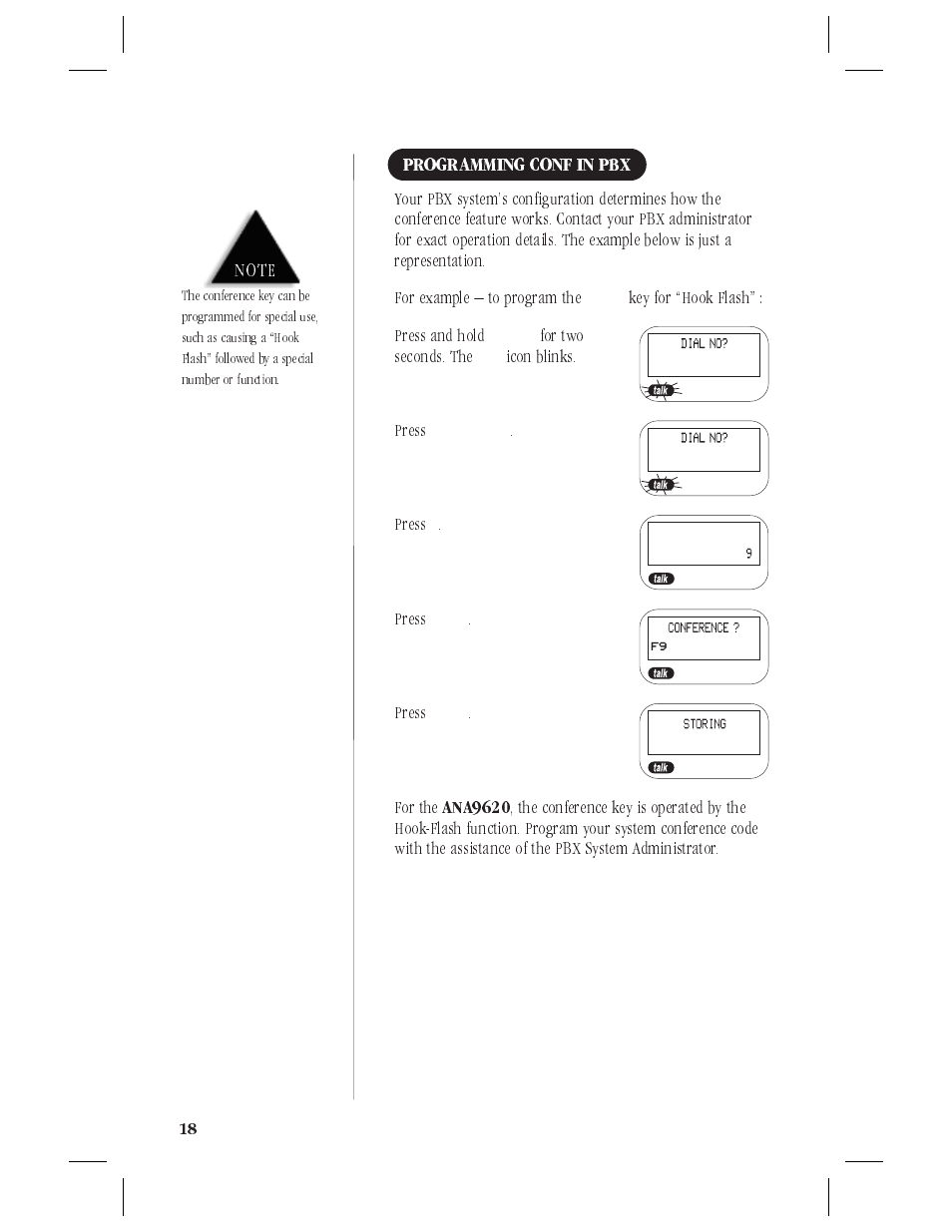 Programming conf in pbx 18, Charging second battery packs 18 | Uniden ANA9620 User Manual | Page 19 / 32