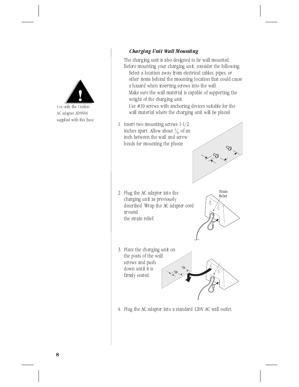 Power to the base & charger units 8 | Uniden ANA9620 User Manual | Page 9 / 32