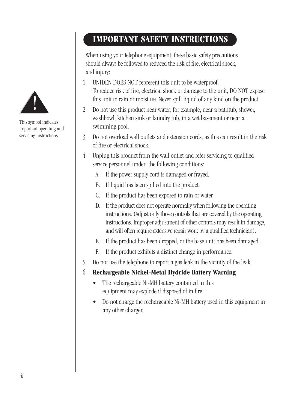 Important safety instructions | Uniden DECT 1812 User Manual | Page 8 / 28