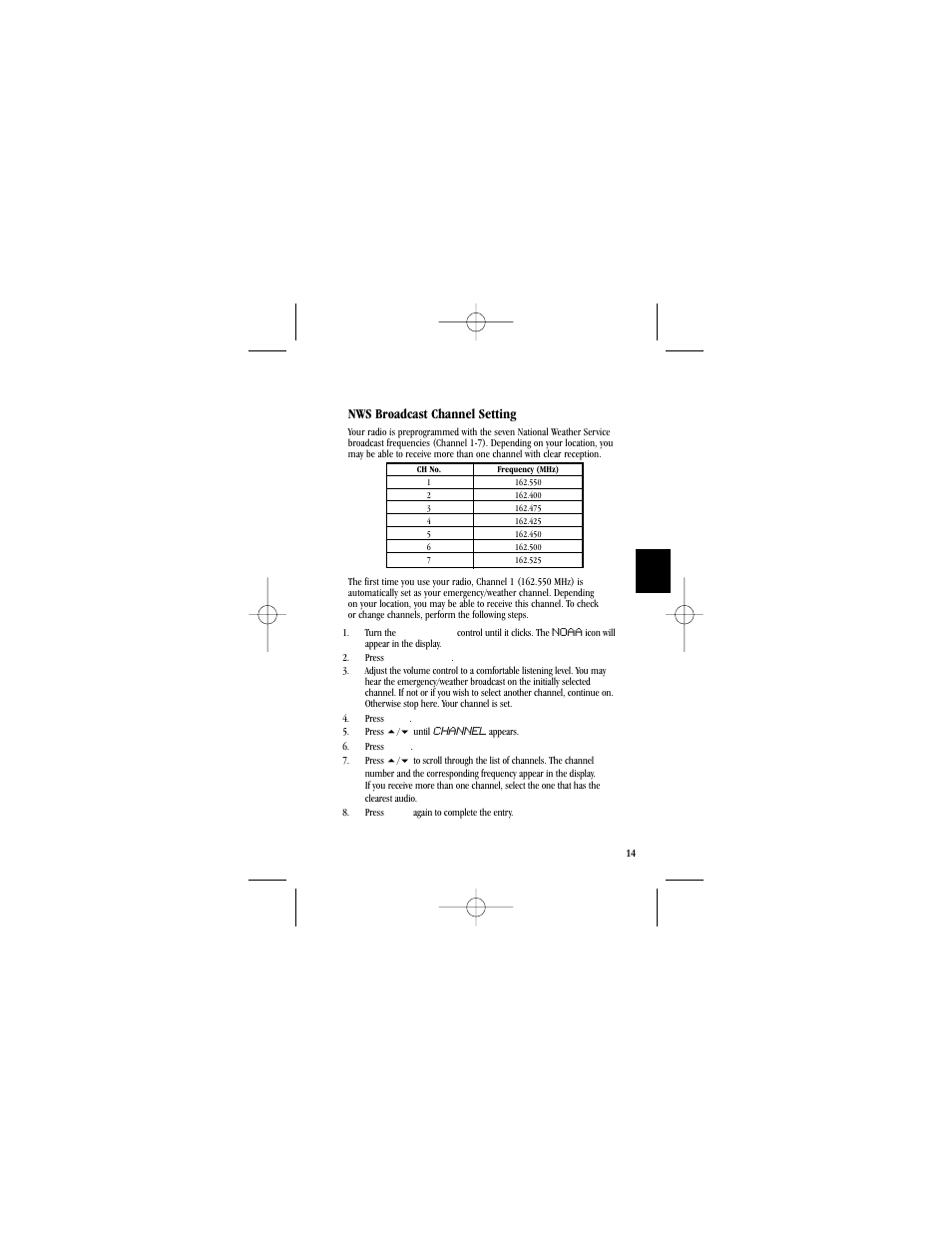 Nws broadcast channel setting | Uniden Radio User Manual | Page 17 / 32