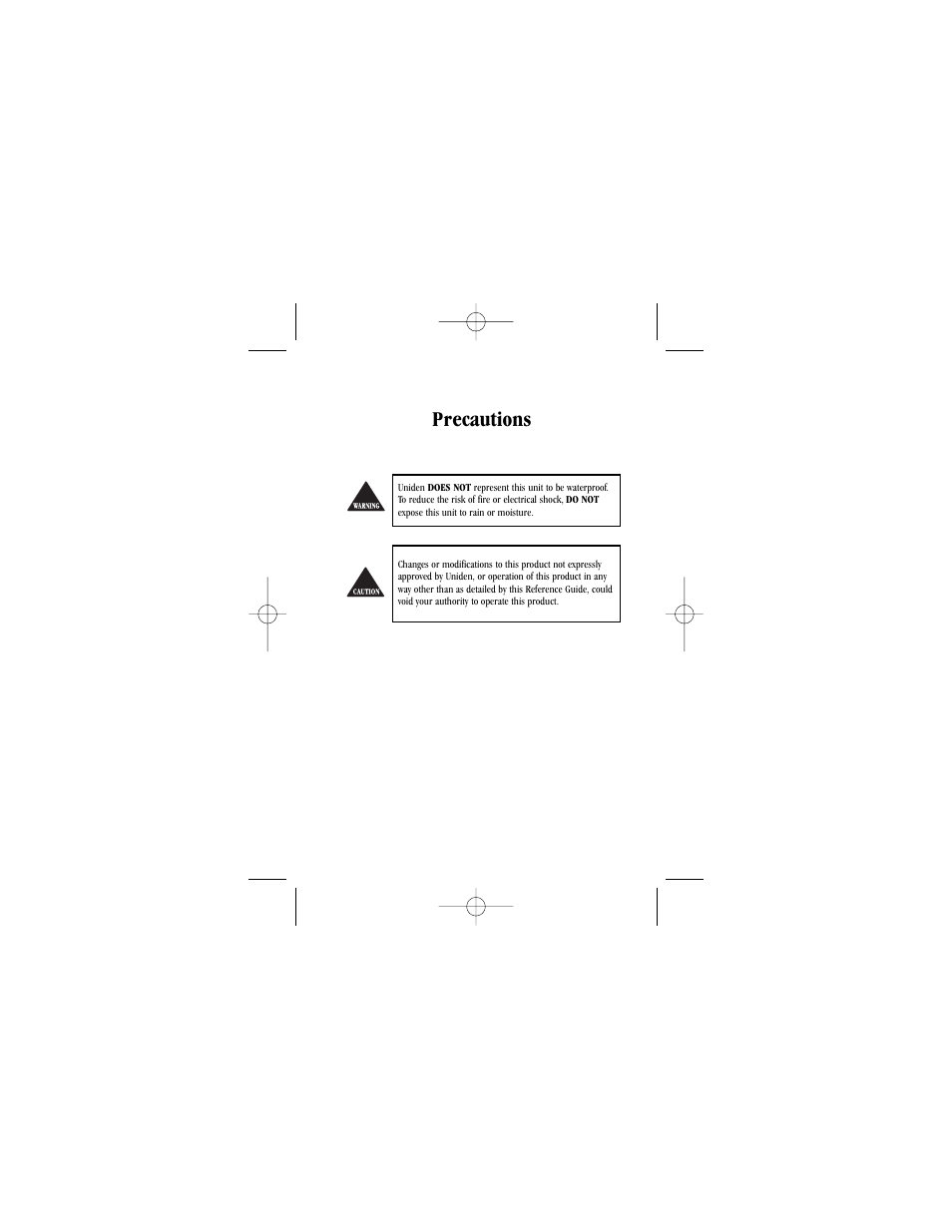 Precautions | Uniden Radio User Manual | Page 2 / 32